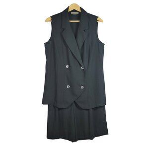 Chadwick's Two-Piece Set Black 16W Sleeveless Button Top Shorts Pull On Pleated